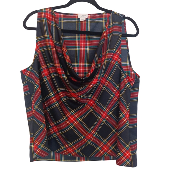 J. Crew Factory Tops - J. Crew Top Women's Size L Red & Black Plaid Sleeveless Blouse Cowl Neck‎ Tank